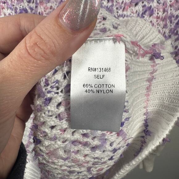 Fate Anthropologie Sweater Women Size S White Purple Ruffle Long Sleeve Spring - Picture 8 of 10